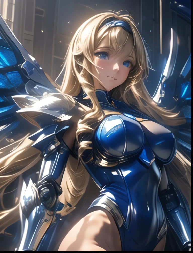 (((SFW、Highest quality、 first class masterpiece 、 Normal Body 、8k、 detailed faces 、 super precise、 real color 、5refer to、Highest)))、Cecilia Alcott Cecilia Alcott / infinite stratos 、 Gold、long hair、Vertical roll hair、Big Breasts、slender、 slim、 can be used、Blue High Leg Leotard、Blue Battle Armor、Blue Machine Armor、Blue Tears、Remote Control Bits、Blue Wing Thruster、Blue Machine Arm、Ma Blue Thin Foot、Blue Powered Suit、long sniper rifle