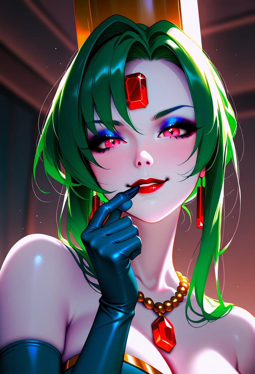 beautiful naked woman, vibrant emerald green hair, jinx, lustful look, well endowed, RAW photo, *subject*, (high detailed skin:1.2), 8k uhd, dslr, soft lighting, high quality, film grain, Fujifilm XT3
