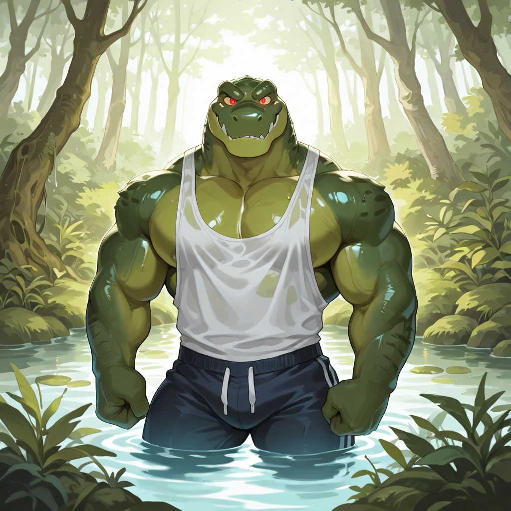 Green alligator# in red eyes # furry# casting# Glossy Body # Wear sweatpants# white shirt # Cycling# big ass#