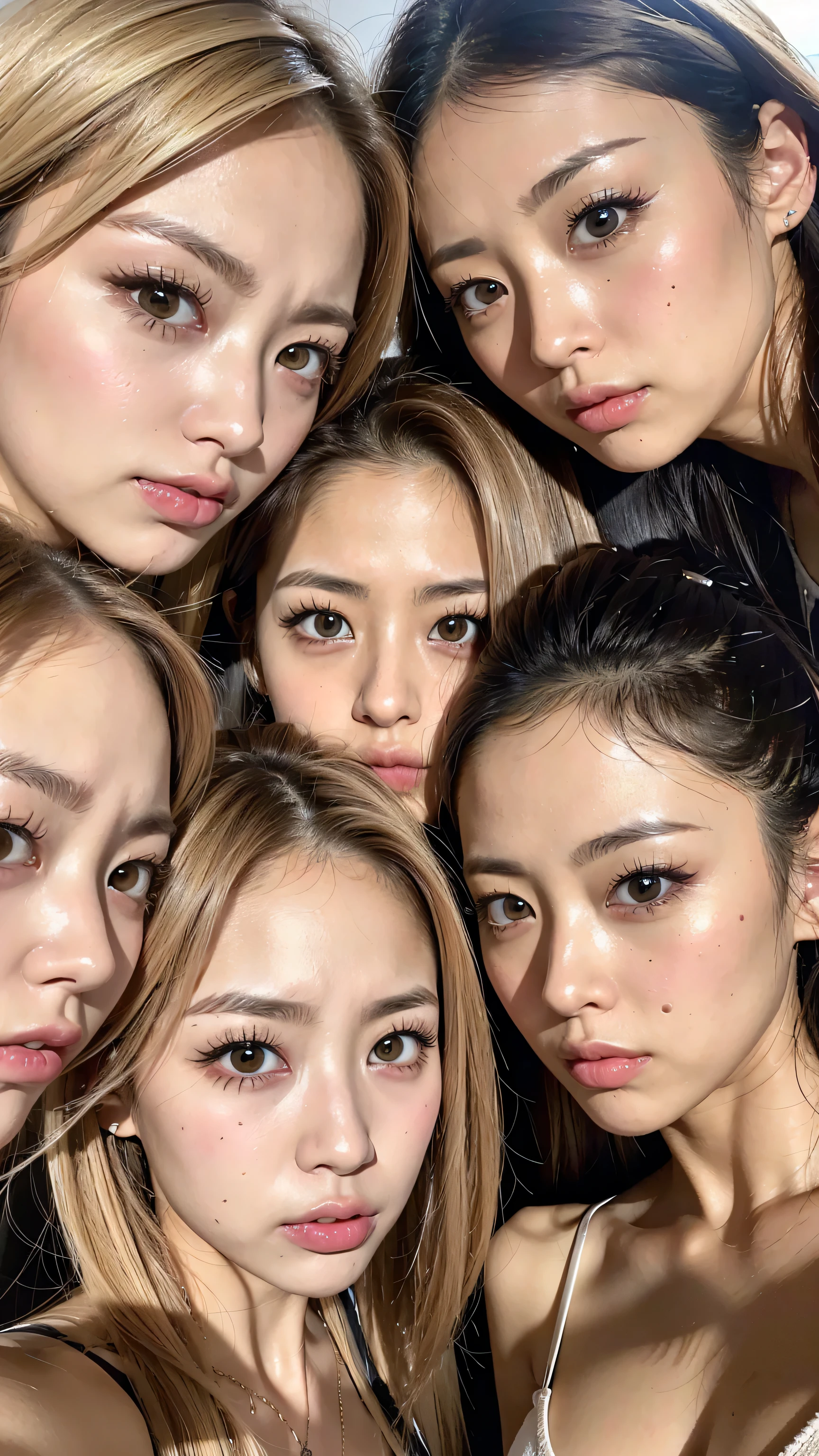 8k,high resolution、 Japanese Gal 、 cute face 、look down on me、Cold gaze、 angry eyebrows 、 open your mouth、look at me with an angry expression、 ultra clear 、 eyes match 、is staring at me、 I'm watching a close-up。My Face 、 すべての eyes match、 click here、I want to get close to beautiful women nearby 、 , angry eyebrows 、I'm looking at you with an angry expression。Very angry 、vision、 Beautiful platinum colored hair 、 pose 、 4 beautiful women are looking at our beautiful long legs from an angle 、 I'm watching in close-up、I want to make eye contact with everyone, My lips stick out