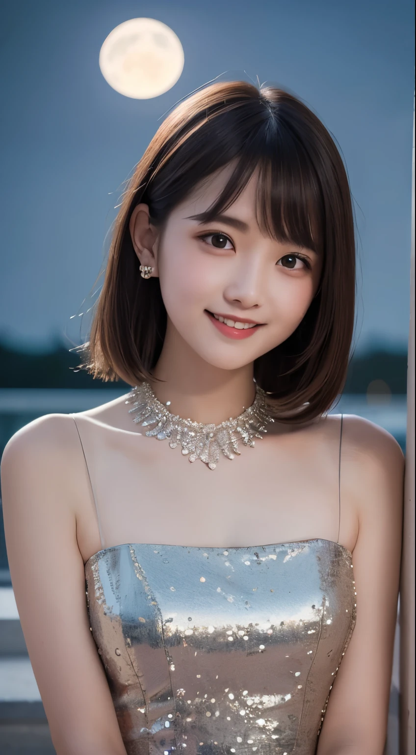 (An 18-year-old woman at a party:1.5)、(Gentle smile:1.2)、(The best quality at its best:1.4), (Super detailed), (Very detailed CG unified 16k), Beautiful woman with perfect figure: 1.4, Sharp focus: 1.2, Very detailed, High-quality RAW color photos, Professional photography, Great face and eyes, cosmetics, (Amazingly beautiful girl), ((Formal party dress:1.5)), Sexy posture,(View from below), Realistic movie faces, Full body long view from head to toe, Realistic, ((Realistic natural orange red hairstyle)), ( Short Bob Hair:1.5), (necklace:1.5)、, Very beautiful face, Perfect model beauty, Mouth swelling, Highly detailed face and skin texture, Fine grain, double eyelid, Medium chest, smile, (masterpiece), highest quality, High resolution, Very detailed, Blurred Background, Depth of written boundary, Cinema Lighting, Great legs, , Clear, well-maintained skin,