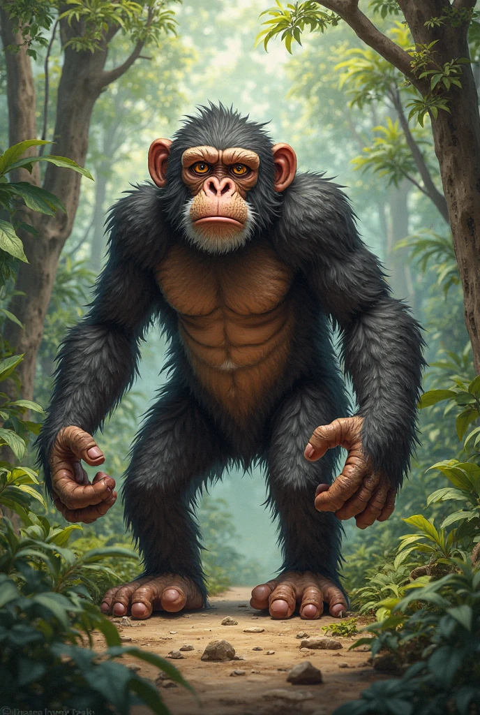 In the cave,Small male goblins, goblin in the form of an ancient man, Homo habilis, Homo erectus, Homo neanderthalensis, Homo sapiens, Hominoidea, Hylobatidae, Hominidae, Ponginae, Gorilla