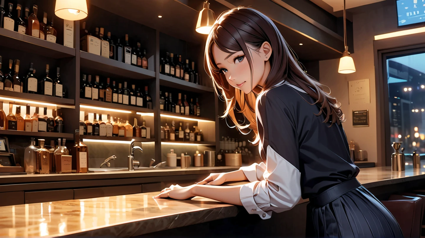 ((best quality)), ((work of art)), ((detailed)), man with short white hair, sitting at a bar table, with two women wearing white dresses, one woman with brown hair and bangs, and another woman with blonde hair.
