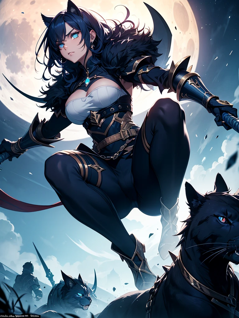 A female warrior facing monsters in a dark dungeon