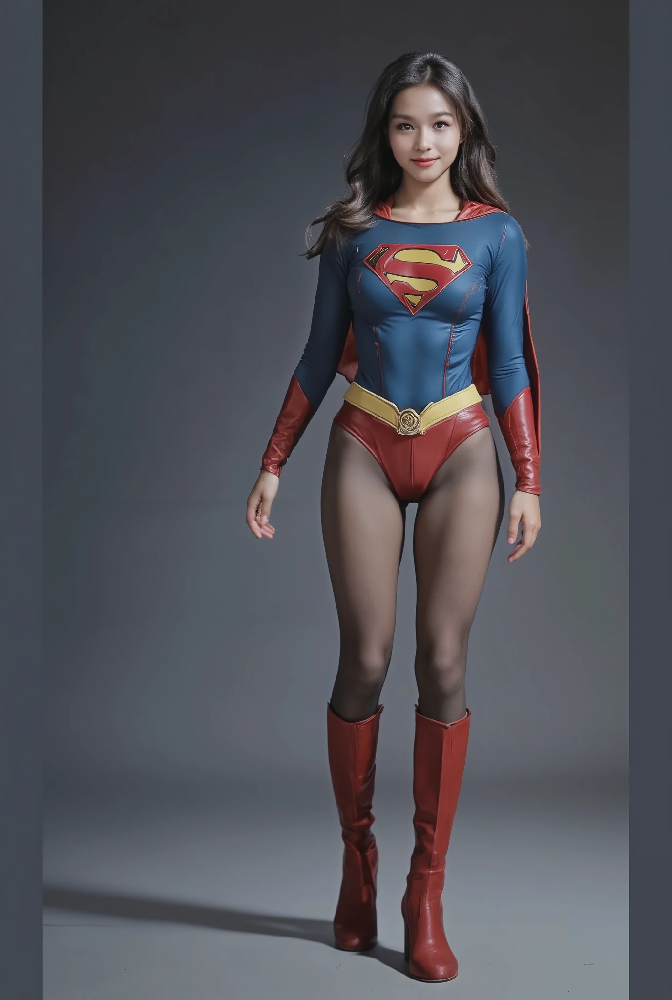No background、(((Beautiful legs in black tights.)))、(((Legally express the beauty of your smile)))、((((Make the most of your original images)))、(((体にぴったりフィットするSupergirl Costume)))、(((Supergirl Costume)))、(((Beautiful Short Hair)))、(((She is winking cutely.)))、(((Please wear black tights....、Wear red boots)))、((Best image quality、8k))、((Highest quality、8k、masterpiece:1.3))、(((Preserve background )))、Sharp focus:1.2、Beautiful woman with perfect figure:1.4、Slim Abs:1.2、Wet body:1.5、Highly detailed face and skin texture、8k