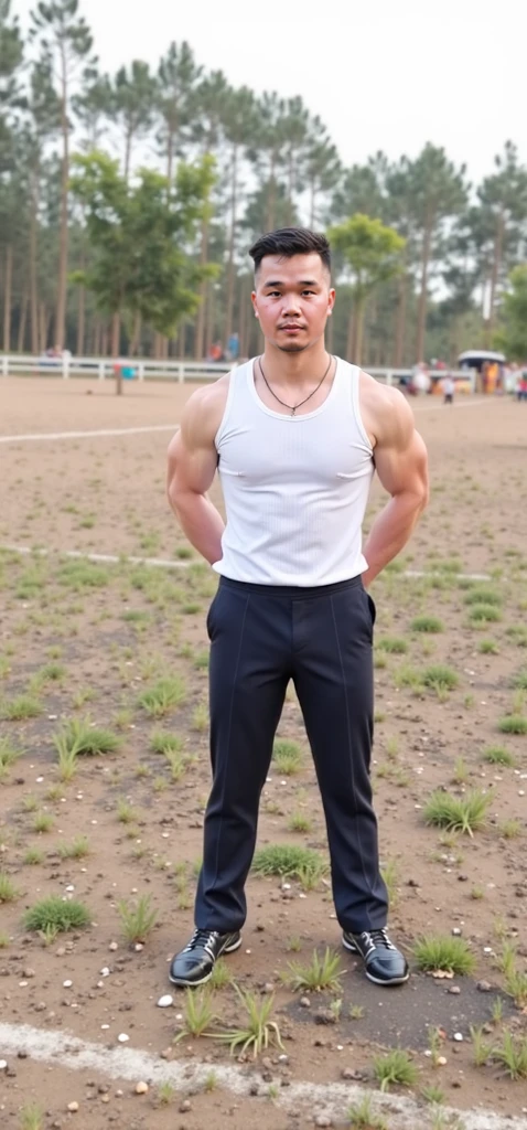 There was a man standing next to a man in a swimsuit., Thawan Duchanee, strong posture, posing and Bend, Awesome and cool movie, Asian man, stalwart!!, Bend, pretend to fight, stalwart!!!, Poses ready for battle, lean but stalwart, beef cake pose, Male pose, Ruxing Gao, strong and stalwart