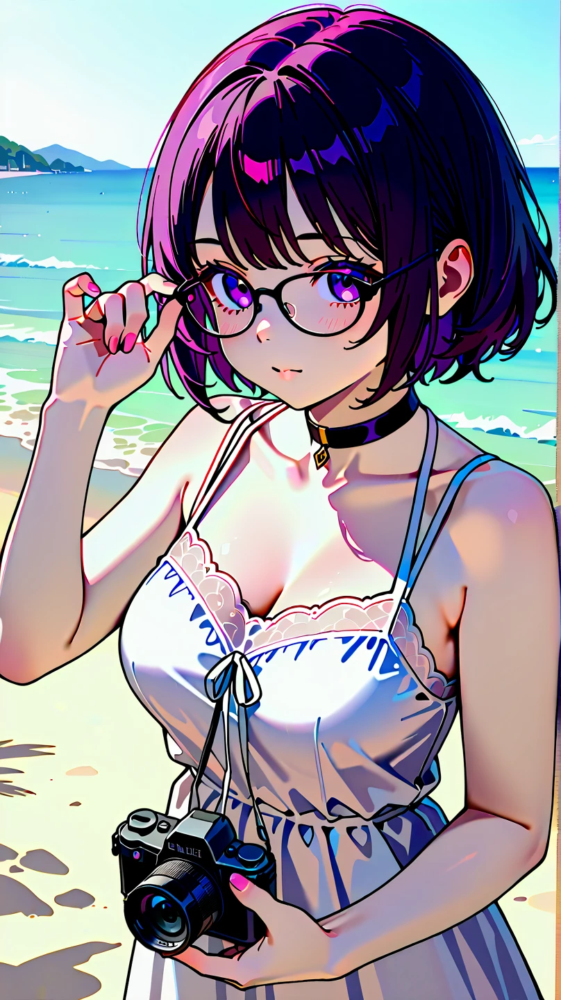 Masterpiece、hight resolution、1girl in、Cute anime illustration、in one's underwear only、Floral Lingerie、Glossy look、large full breasts、