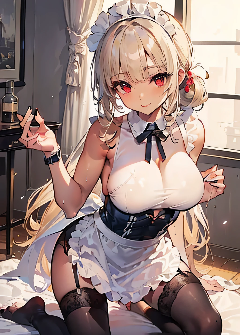 (Close-up:1.4)、(RAW shooting:1.2)、(photorealistic:1.4)、(masterpiece:1.3)、(highest quality:1.4)、solo、7 head and body、(slender and beautiful girl)、cute、(Medium chest:1.2)、(cleavage)、(erect nipples:1.2)、(full body shot)、8K、(muste piece:1.2)、(ribbon、flare skirt、knee high socks:1.3)、view audience、blush、ribbonボンデージ、(beautiful hands)、(beautiful thighs)、(twin tails:1.2)、(maid:1.3)、(sexy pose:1.2)、obscene、erotic、cute系、ancient city、(perfect anatomy:1.2)、