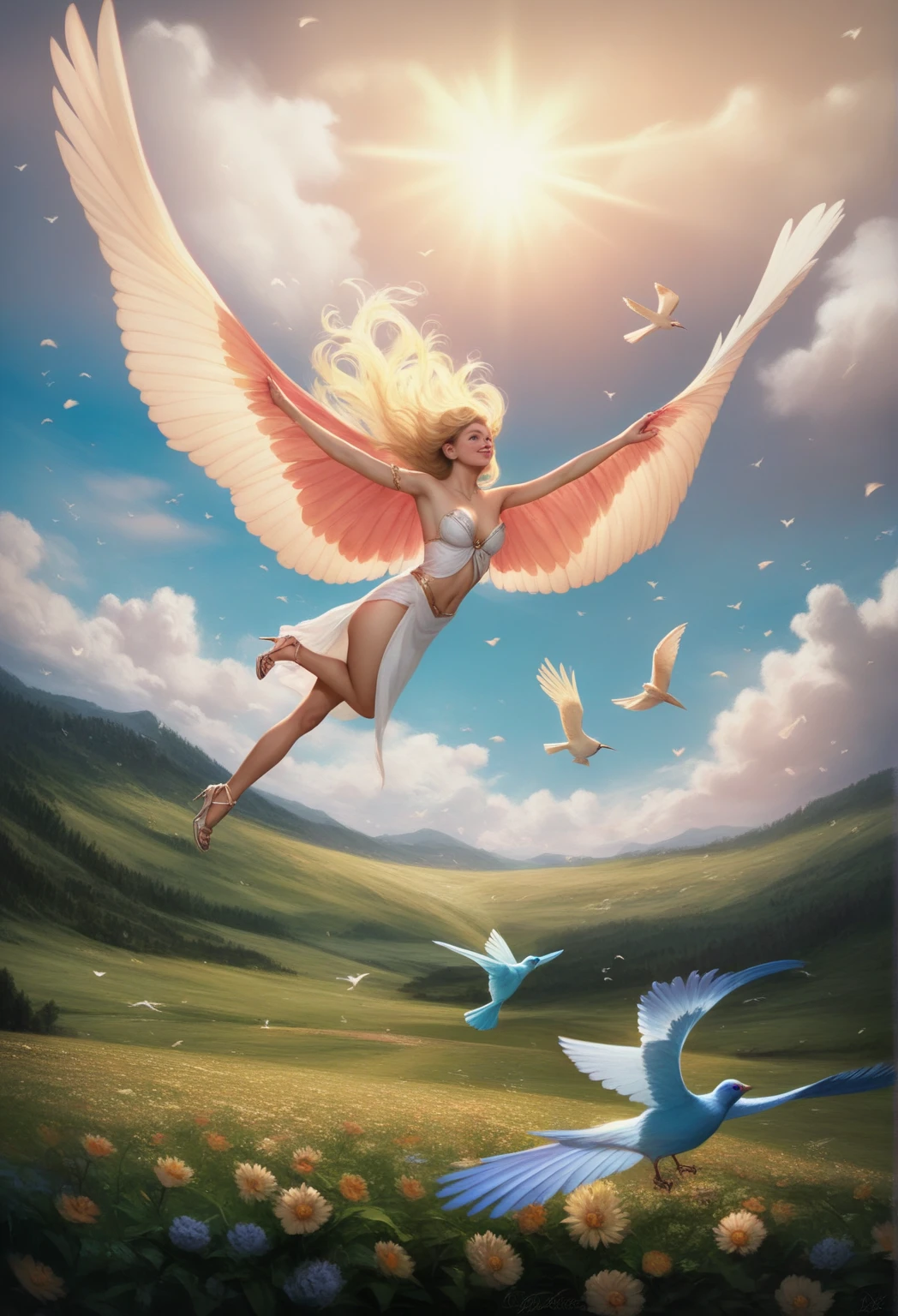 A nude Fary flying in the sky