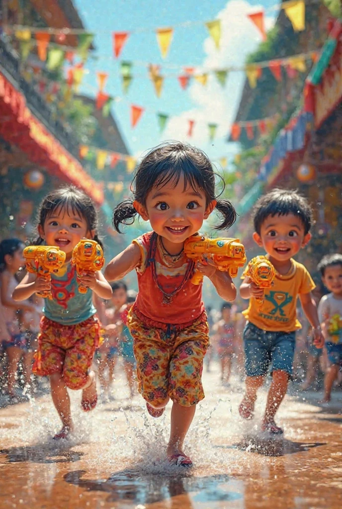 Songkran has children splashing water.