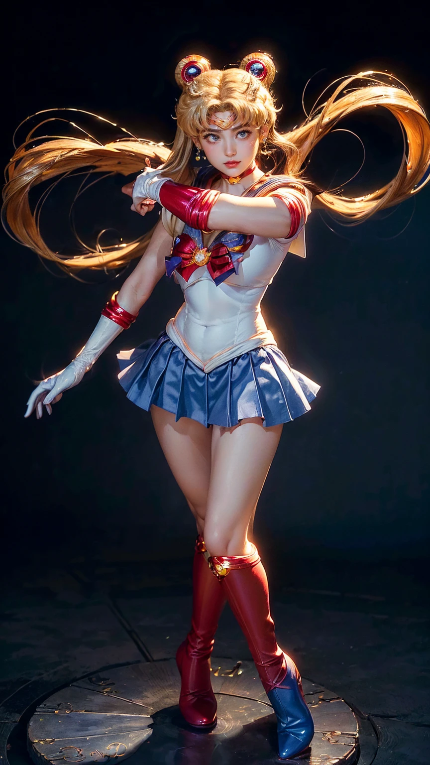 (ultra realistic,32k, masterpiece:1.2),(high detailed skin:1.1),( high quality:1.1),
<lora:EPsmSailorMoon:0.8>1girl, solo,EPsmSailorMoon, (sad:1.1),blonde hair, blue eyes, long hair, very long hair, twintails, hair bun, double bun, miniskirt, choker, bow, crescent earrings, knee boots, red choker, white gloves, red bow, magical girl, elbow gloves, star (symbol), earrings, bow, jewelry, boots, sailor senshi uniform, crescent, blue sailor collar, gloves, sailor collar, blue skirt, red footwear, skirt, pleated skirt,thighhighs, starflower grove, blooming stars, luminescent petals, otherworldly fragrance blurry background, fighting stance pose,(huge breast,large breast:1.1),<lora:add_detail:0.94>,
(soft shaded:1.1),