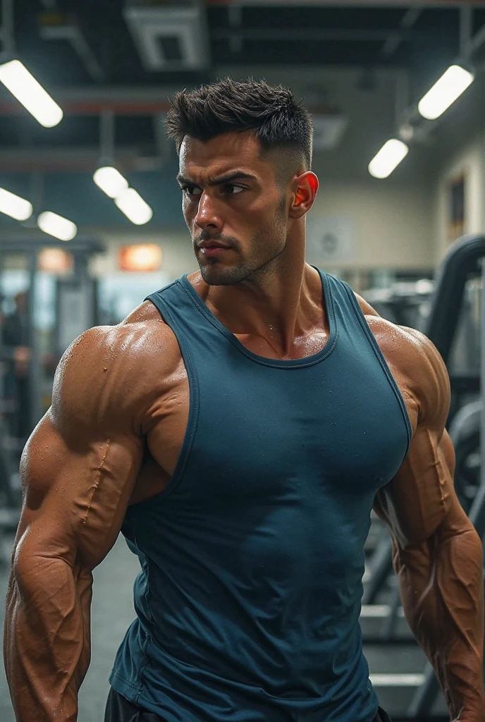 cute men in the gym doing exercises  muscular men arriving at the gym greeted with a smile  another pretty boy in the background  
