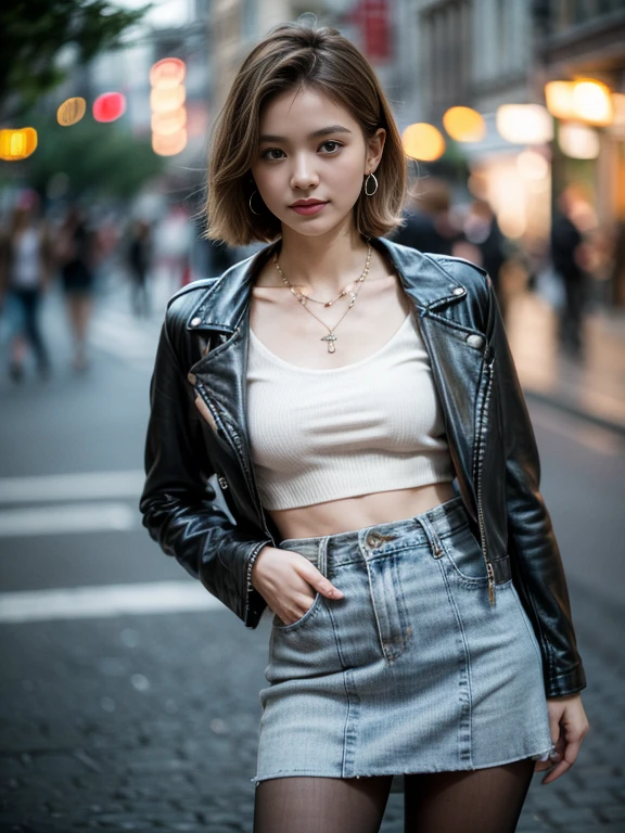 1 girl, Vietnamese model, extremely beautiful, perfect body. Canon RF85mm f/1.2, 8K, lifelike, masterpiece, sharpest and highest contrast, super realistic color images. Her hair is pink, long and smooth, the wind blows it beautifully under the bright sunlight. Beautiful face, perfect and sexy, holy, perfectly proportioned, beautiful in every detail, ((shiny)), high-end cosmetic makeup. Bright smile, pure white teeth and details. Attractive glossy red lips, brilliant glossy red lipstick. Brown eyes, glossy, seductive, ((sharp makeup)), realistic, ((wet eyes)), detailed. Pink eyeshadow, long eyelashes, blush, high-end cosmetics. Two delicate eyelids, perfectly beautiful and detailed, black eyelashes. Eyebrows are curved, sparse, sharp and detailed. High and detailed nose. Cheeks are prominent and detailed. ((Bright white skin)), detailed pores, shiny skin, smooth skin. Long, shiny legs. Hands are beautiful, perfect, ((no flaws)), no defects. Complex light, yellow-black rays, ((lights the face)), sparkling sunlight, ((lights the girl's body)). Gold and silver earrings, diamond necklace, emerald belt, Rolex watch.
Wearing sunglasses, red leather jacket, yellow leather gloves, high heels, 2024 fashion style. Panoramic photo of girl walking on the streets of Hong Kong.