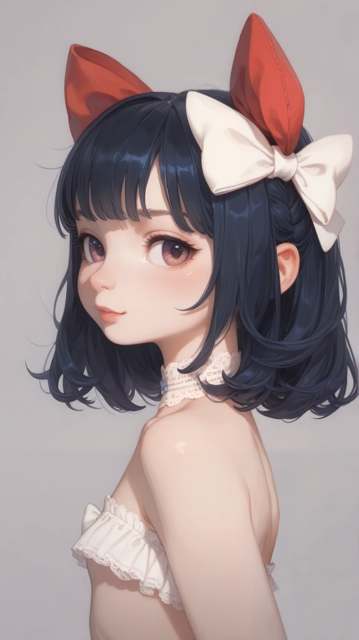 Alone, simple background,  hair bow, 