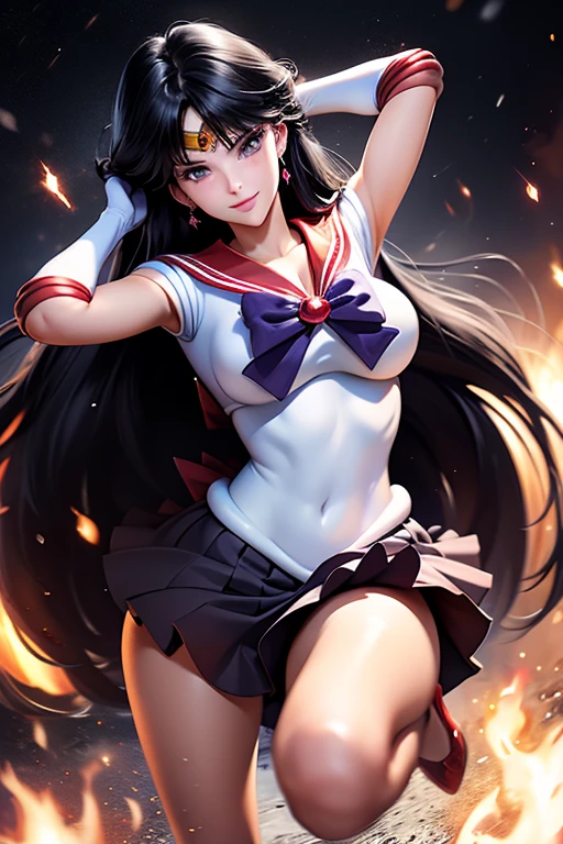 (Very detailed), (masterpiece), (Highest quality), (Super detailed),Mid-chest, Detailed hands, Sailor Mars,I'm injured、On one knee、Crippling、(((Her costume is torn and her skin is showing)))、Bleeding、enduring pain、(((Hands tied)))、Under heavy enemy attack、