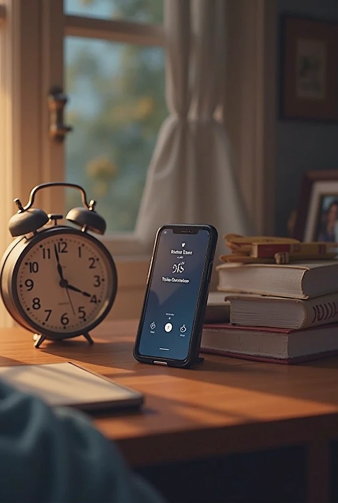 Create an image with a smartphone ringing at 4 pm and an alarm clock at 4 pm with the following writing below: 16:00 I leave to do the accompaniment