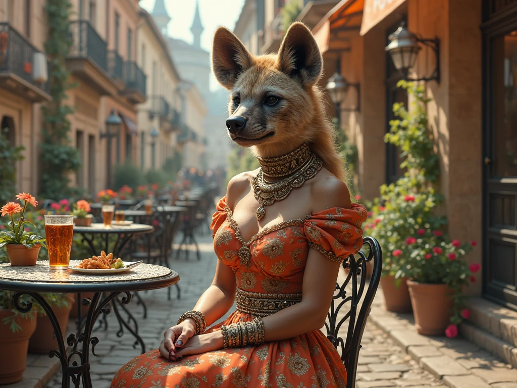 Masterpiece, SFW, 4k, perfect quality, (anthro furry:1.3, anthro:1.3, furry:1.2), (gray fur, dark gray stripes:1.4), backlighting, anthro cat woman, pale yellow cat eyes, long eyelashes, delicate whiskers, cute cat nose, very thick bottom lip, eyeshadow, red lipstick, dark gray tabby stripe pattern on face, dark red hair, dark red hair, dark red hair, bob cut, silver cresent moon earrings, prominent cheek bones, body fur, short stack, athletic, gigantic breasts, gigantic breasts, hyper breasts, hyper breasts, sagging breasts, hyper hips, muscular thighs, thick thighs, thin waist, tiny waist, firm ass, muscular glutes, silver pendant, yellow spaghetti strap dress, yellow spaghetti strap dress, yellow dress, (nipple outline, large areola:0.8), sun hat, sitting outside at a Parisian cafe, Parisian cafe, sitting and drinking coffee, sitting legs crossed, sunny day, brightly lit, summer day, Paris France, resting breasts in lap, resting breasts on table, resting breasts, breast shelf, boob shelf, by darkgem, by meesh, by boosterpang,