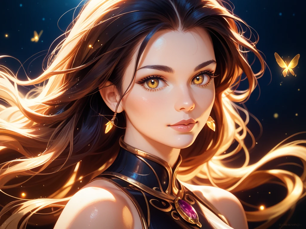 (best quality), (headshot), (perfect face), (close up), beautiful middle eastern woman smiling, seductive brown eyes, wavy full body dark brown hair, (electric red 1:1), red accents, HDR, UHD, 4K, 3D.