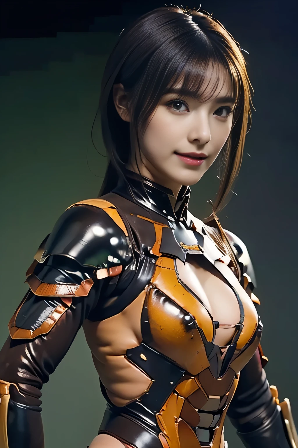 woman wearing ninja armor,(((The right hand holds a sword with wind:1.3))),(((He holds a lightning-colored sword in his left hand.:1.3))),(Tactical open face mask:1.3),(green and yellow body:1.5),(Emotionally:1.4),(plump big breasts:1.3),(long legs:1.1),(delicate eyes:1.3),(a delicate face:1.3),(Detailed weapons:1.3),(detailed body:1.3),(full body lesbian:1.5),((The background is thunder and wind:1.5)),((blurred background:1.3)),lifelike,(((on the table,Very detailed, Heavy mech, hard surface)))
