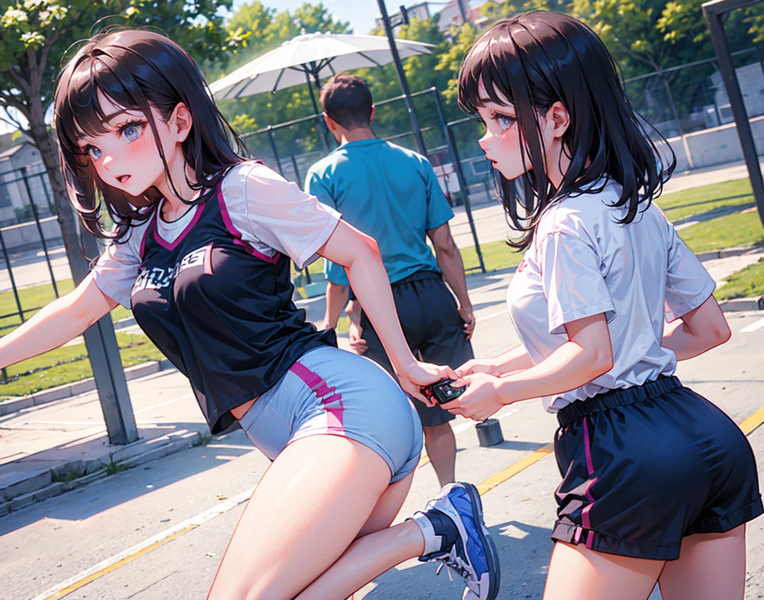 Gym suit Sitting cross-legged Japanese high school girl