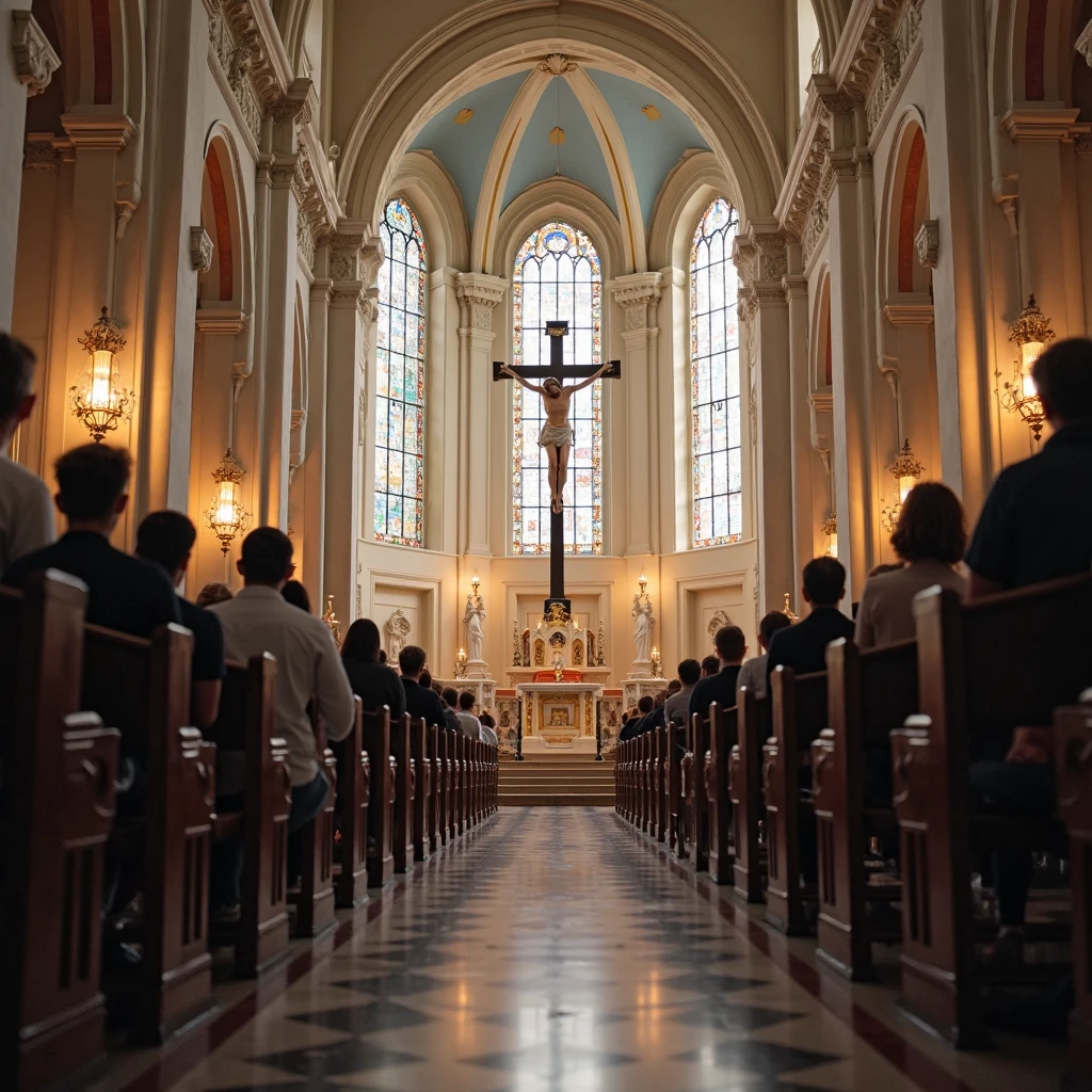 people singing and praying in the church
