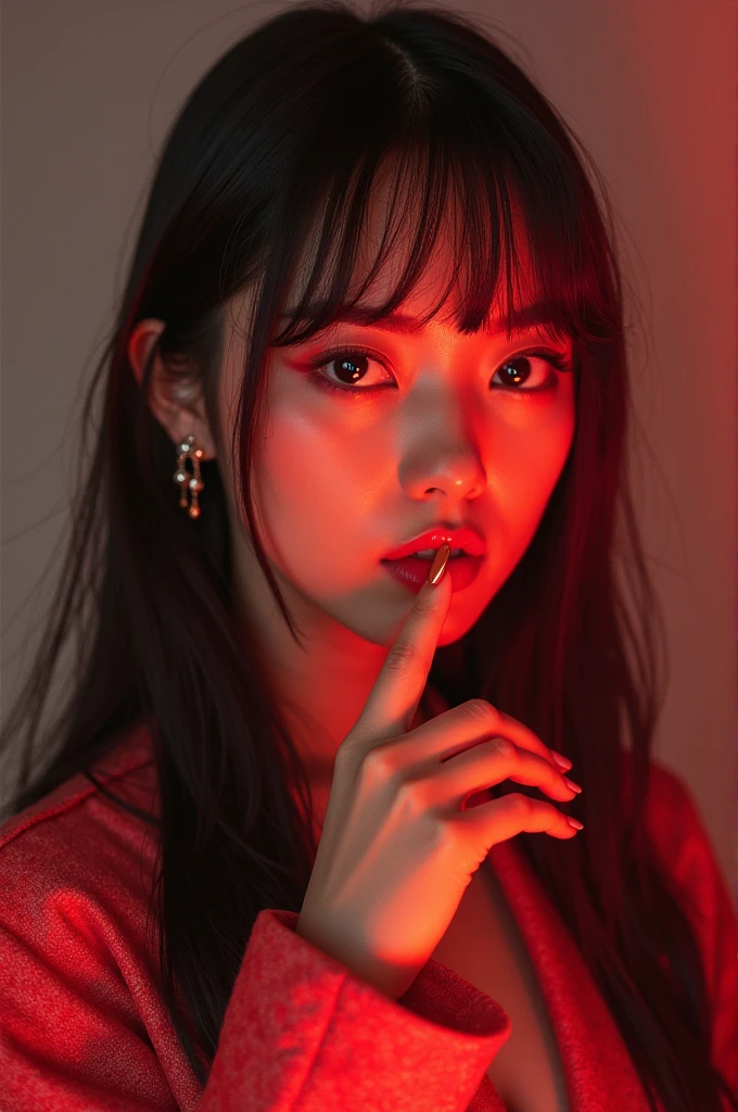 (high resolution,realistic) long hair girl,skirt, Beautiful devil woman from hell, (in the dark: 1.6), Very rich facial details,Red-black lips,,strict, mild: detailed facial features, decide on expression, dark background