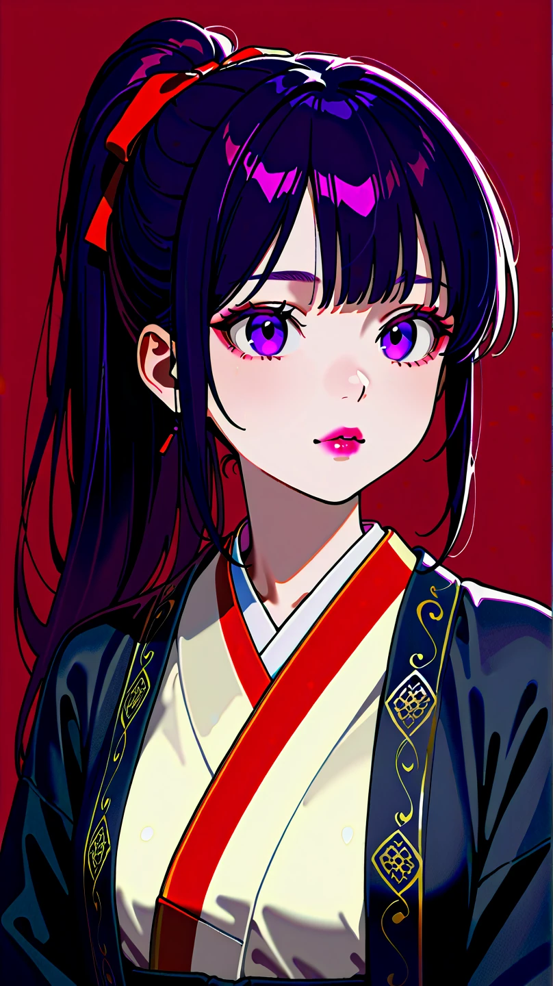 Asian girl with bangs and ponytail being bloody