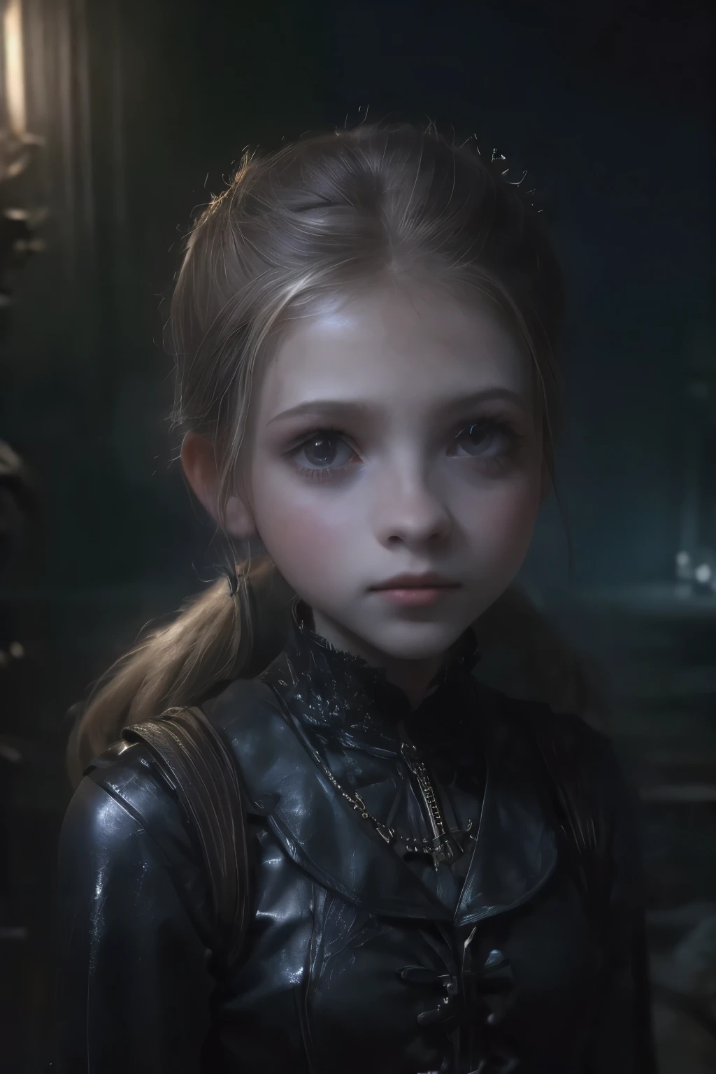 ((best quality)), ((masterpiece)), (detailed), score_9, score_8_up, score_7_up, score_6_up, (1girls), a female occultic knight, witch, knight, wielding a rapier-like sword, perfect face (((mastepiece, of the highest quality, super detailed))), photorealistic, Dark fantasy art, dark fantasy, ((gothic art)), ((Bloodborne inspired)), (Victorian era inspired), (Brotherhood Of The Wolf inspired), (typical witches hat sharing design features of a hunter's cap), (leather trousers with buckles and belts), (occultic vibe), (cosmic horror vibe), (occultic military uniform), (military witch), ((intricate and beautiful cloth and leather clothing)), (regal and elegant, a person of great social importance), ((mature, foreboding atmosphere)), ((dark and gloomy)), ((((Highly detailed face)))), small thin nose, Small thin lips mouth, (((Very sharp focused eyes))), ((perfect symmetrical beautiful eyes)). looking here, (resolved expression), (resolute expression), (sad face), beautiful (((very small breasts))), (((little boobs))), (((tiny breasts))), (((flat chest:0.1))), (((very tiny boobs))), (((very flat chested))), ((blonde)) hair, ((long ponytail, thick ponytail, heavy ponytail)), very long eyelashes, soft lighting