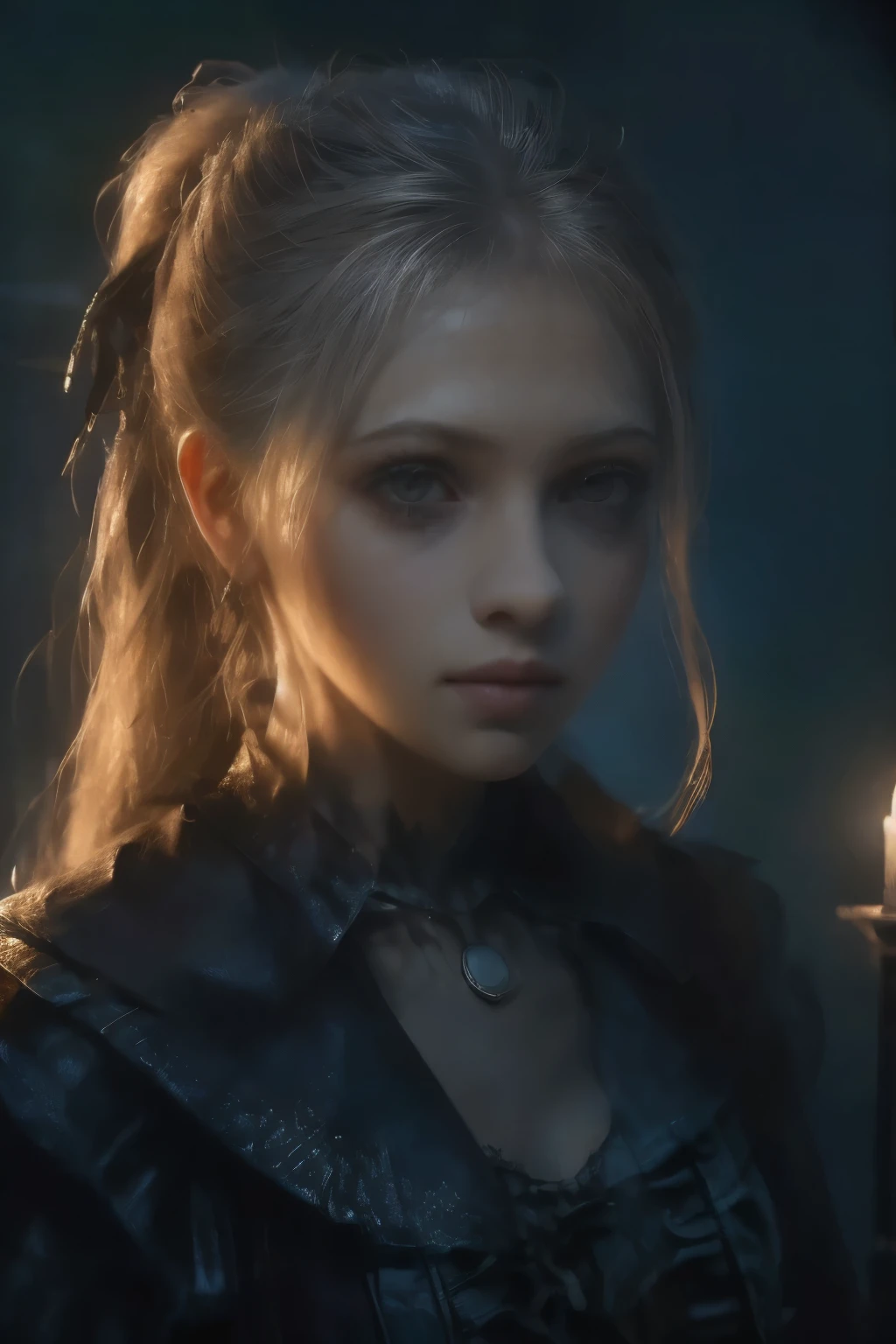 ((best quality)), ((masterpiece)), (detailed), score_9, score_8_up, score_7_up, score_6_up, (1girls), a female occultic knight, witch, knight, wielding a rapier-like sword, perfect face (((mastepiece, of the highest quality, super detailed))), photorealistic, Dark fantasy art, dark fantasy, ((gothic art)), ((Bloodborne inspired)), (Victorian era inspired), (Brotherhood Of The Wolf inspired), (typical witches hat sharing design features of a hunter's cap), (leather trousers with buckles and belts), (occultic vibe), (cosmic horror vibe), (occultic military uniform), (military witch), ((intricate and beautiful cloth and leather clothing)), (regal and elegant, a person of great social importance), ((mature, foreboding atmosphere)), ((dark and gloomy)), ((((Highly detailed face)))), small thin nose, Small thin lips mouth, (((Very sharp focused eyes))), ((perfect symmetrical beautiful eyes)). looking here, (resolved expression), (resolute expression), (sad face), beautiful (((very small breasts))), (((little boobs))), (((tiny breasts))), (((flat chest:0.1))), (((very tiny boobs))), (((very flat chested))), ((blonde)) hair, ((long ponytail, thick ponytail, heavy ponytail)), very long eyelashes, soft lighting
