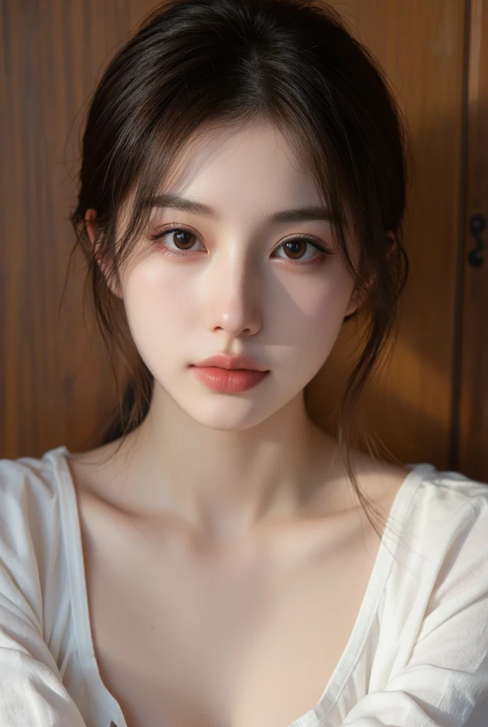High-res, Realistic portrait of professional korean office lady with perfect skin,Professional suits,Women's suits,stand posture,The upper part of the body,Women in the workplace,Show confidence and maturity, Surrounded by a modern corporate environment, Vibrant and naturally lit highlights. The artwork should emphasize her elegant facial features, Including charming long eyes, Fluttering eyelashes and seductive lips. The scene should be enhanced with elements of professionalism and visual appeal,For example, Stylish work desk, Mainframe computers, High-resolution display, and complex stationery. The overall tone should be warm and professional, Has a soft and natural color palette. The artwork should exude a sense of professionalism, Success, and cultural pride,The background is blurred out