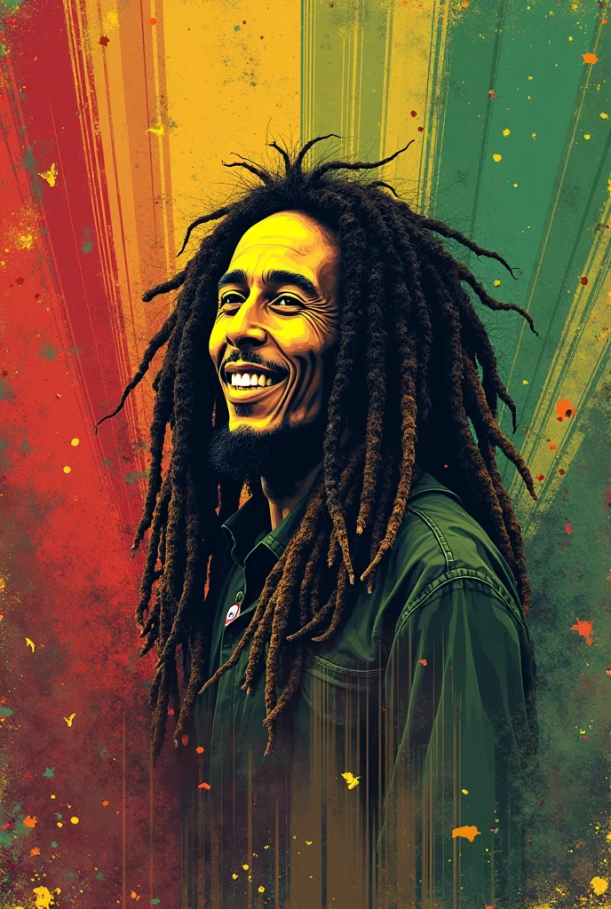 Create a drawing in Bob Marley's colors, Like a striped picture