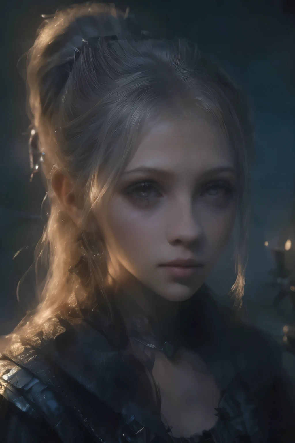 ((best quality)), ((masterpiece)), (detailed), score_9, score_8_up, score_7_up, score_6_up, (1girls), a female occultic knight, witch, knight, wielding a rapier-like sword, perfect face (((mastepiece, of the highest quality, super detailed))), photorealistic, Dark fantasy art, dark fantasy, ((gothic art)), ((Bloodborne inspired)), (Victorian era inspired), (Brotherhood Of The Wolf inspired), (typical witches hat sharing design features of a hunter's cap), (leather trousers with buckles and belts), (occultic vibe), (cosmic horror vibe), (occultic military uniform), (military witch), ((intricate and beautiful cloth and leather clothing)), (regal and elegant, a person of great social importance), ((mature, foreboding atmosphere)), ((dark and gloomy)), ((((Highly detailed face)))), small thin nose, Small thin lips mouth, (((Very sharp focused eyes))), ((perfect symmetrical beautiful eyes)). looking here, (resolved expression), (resolute expression), (sad face), beautiful (((very small breasts))), (((little boobs))), (((tiny breasts))), (((flat chest:0.1))), (((very tiny boobs))), (((very flat chested))), ((blonde)) hair, ((long ponytail, thick ponytail, heavy ponytail)), very long eyelashes, soft lighting