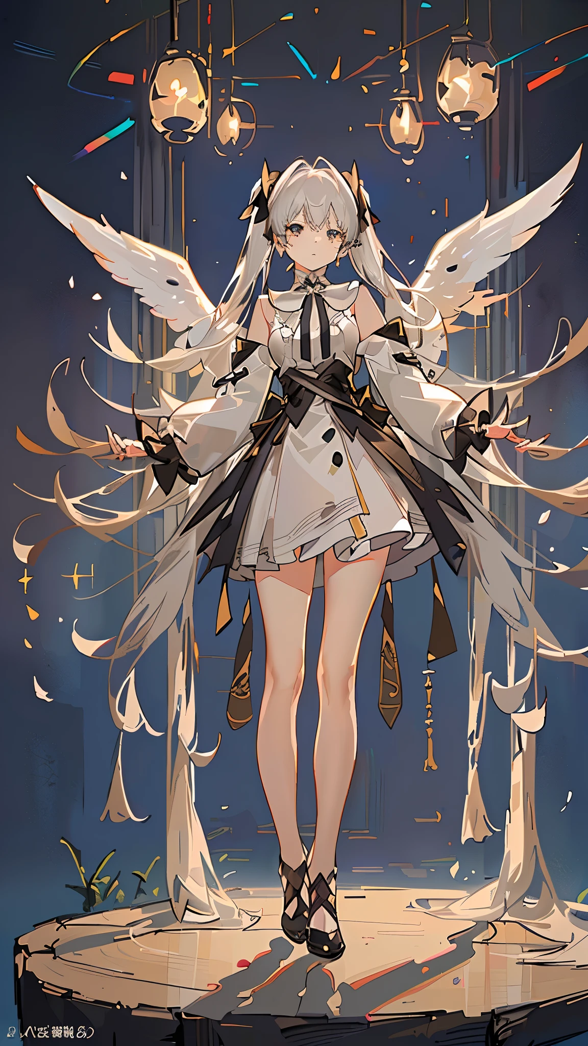 1 girl in, solo, Official Art , unity 8k wallpaper , super detailed, beautify、Aesthetic , masterpiece, top quality in school, Realism, A female angel、 A White Wings 、 silver armor、 Helmets with Feathers Decorated 、 Spear of Steel 、 Glowing Angel Circles 、Light Magic、depth of field, Great vibe , Calm Calm Color Palette , Peaceful Mood, soft shadows (Zentangle、Mandala、、:0.7) abstract background 、 The Most Beautiful Form of Chaos 、grace、 Dark Theme Designed by Barbarians