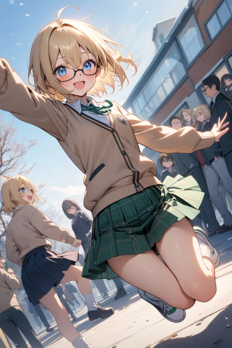 Russian nudist girl running、Lots of close elementary school boys pushing each other with their eyes wide open、surround each other'wide eyes、Laughter and joy、longshot、Group Selfies、from side