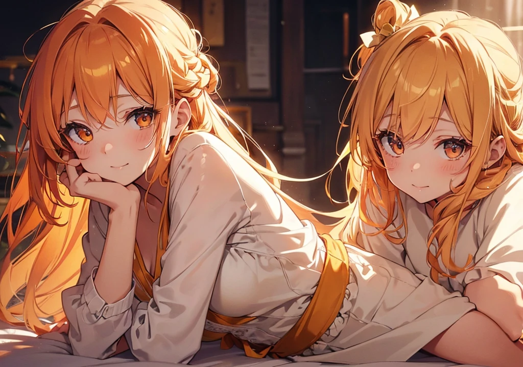 masterpiece、Highest quality、Full body、One girl (((ガラスのようなAmber Light沢ドレス))) 、Shine yellow color background、Halation，Realistic、High resolution、detailed、Soft Focus、Delicate facial features、Perfect Eyes、Sharp pupils、Depth of written boundary、ボケ Depth of written boundary、Sharp focus、Long twin tails、Hair ornaments are sharp、Amber Light、Lighting by world-class AI creators