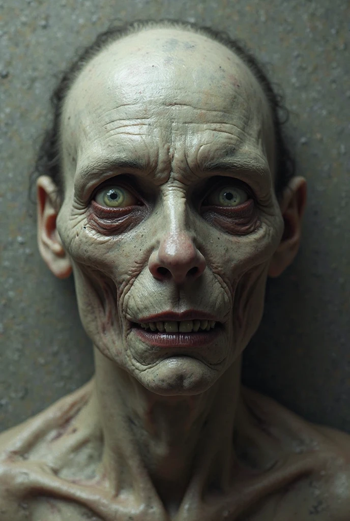 A tall, skinny monster, his skin is pale green. His arms are very long. His body is covered with wounds, cuts and burns. He wears several bandages on his body. He is dressed in a hospital patient’s outfit where the word "Suffering" is written. his face displays an expression of intense suffering. On his outfit there is written "Suffering". [Monster] [Tall] [Thin] [Physical Wounds] [Bandages] [Pale Greens] [Suffering]