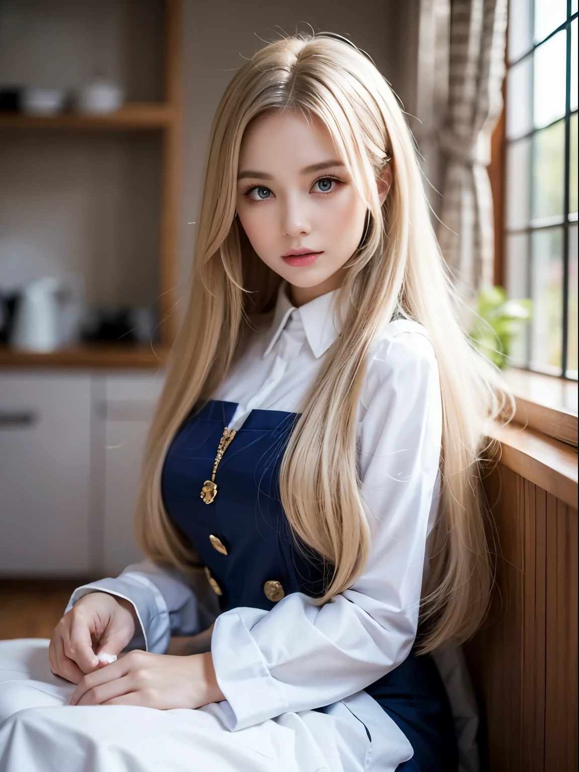 portlate、Alice in Wonderland、Blue sky、Bright and very beautiful face、Young shiny shiny white shiny skin、Best Looks、Platinum blonde hair with dazzling highlights、finer hair、beautiful long back hair that is very straight,,,,,,,,,,,、Super long silky straight hair、Beautiful bangs that shine、Glowing crystal clear big blue eyes、very beautiful nice beautiful girl、White Apron、Red dress