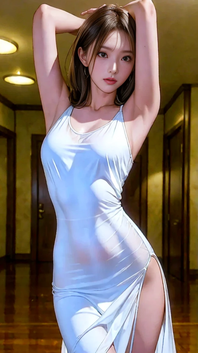 A skinny thin girl with beauti full delicate face lips with thin skinny arms, thin skinny long legs and thin waist with big breasts dressed as apsara , sexy exposing dress standing a seductive pose with seductive expression