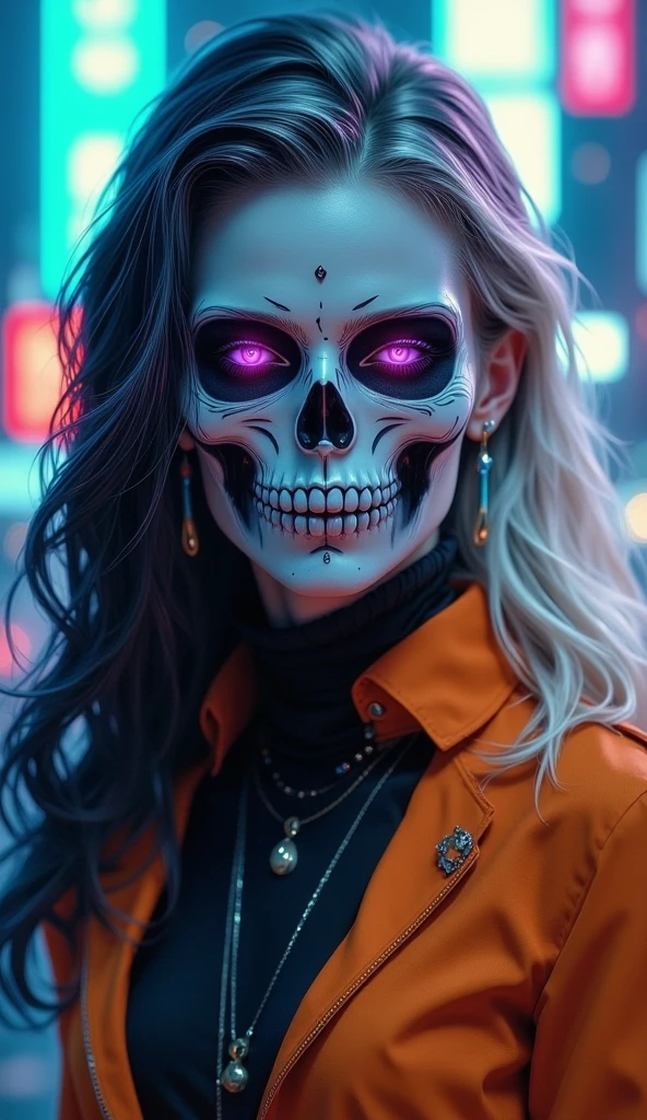 skull, art:Alessandro Pautasso, 活気のあるファンart, カラフルな映画art, Vivid color hyperrealism, 鮮やかな漫画art, rossdraws cartoon vibrant,Neon Operator Margot Robbie, artジャームカラフル!!!