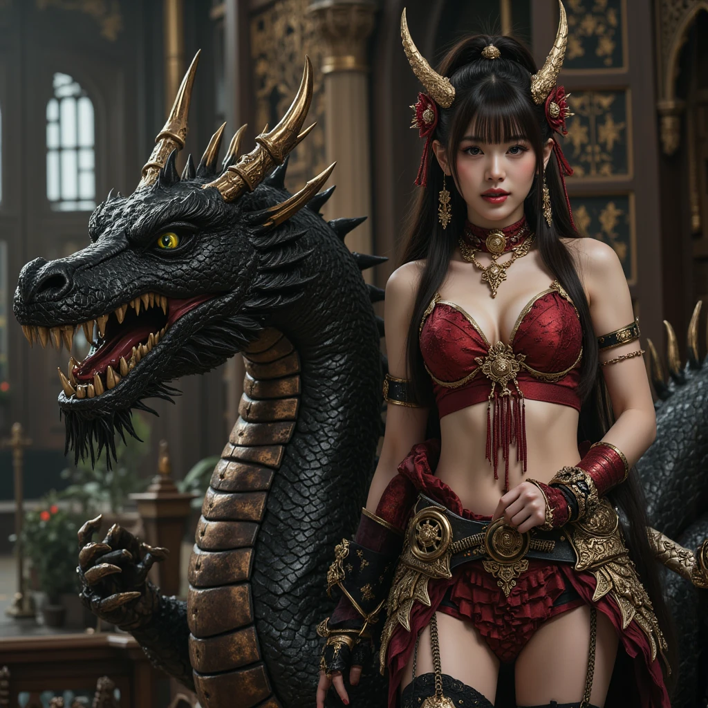 (Fight fiercely with dragons)、top-quality、​masterpiece、超A high resolution、（Blue Dragon Armor）、(((Colossal tits))),dragon armor、(((Detailed Micro Bikini))),(Wearing a beautiful crown made of jewels),(Photorealsitic:1.4)、Raw photo、女の子1人、(((Random hair))、(((Take different poses)))、glowy skin、(((Chinese Dragon)))、（Gorgeous Jewelry Necklaces）、（Mystical expression）、（Full Body Angle）、（Fight big dragons）、With a beautiful knife、（Pink Metal Bikini）、(beautiful forest background)、Precipitous cliffs、(Castle background)、((super realistic details))、portlate、globalillumination、（sexypose）、Shadow、octan render、（One-Eyed Scouter）、8K、ultrasharp、Colossal tits、Raw skin is exposed in cleavage、metals、Details of complex ornaments、Japan details、highly intricate detail、Realistic light、CGSoation Trends、Blue eyes、radiant eyes、Facing the camera、Precipitous cliffs、Toostock、（Full Body Angle）、（veils）、(((Heavy Big))),