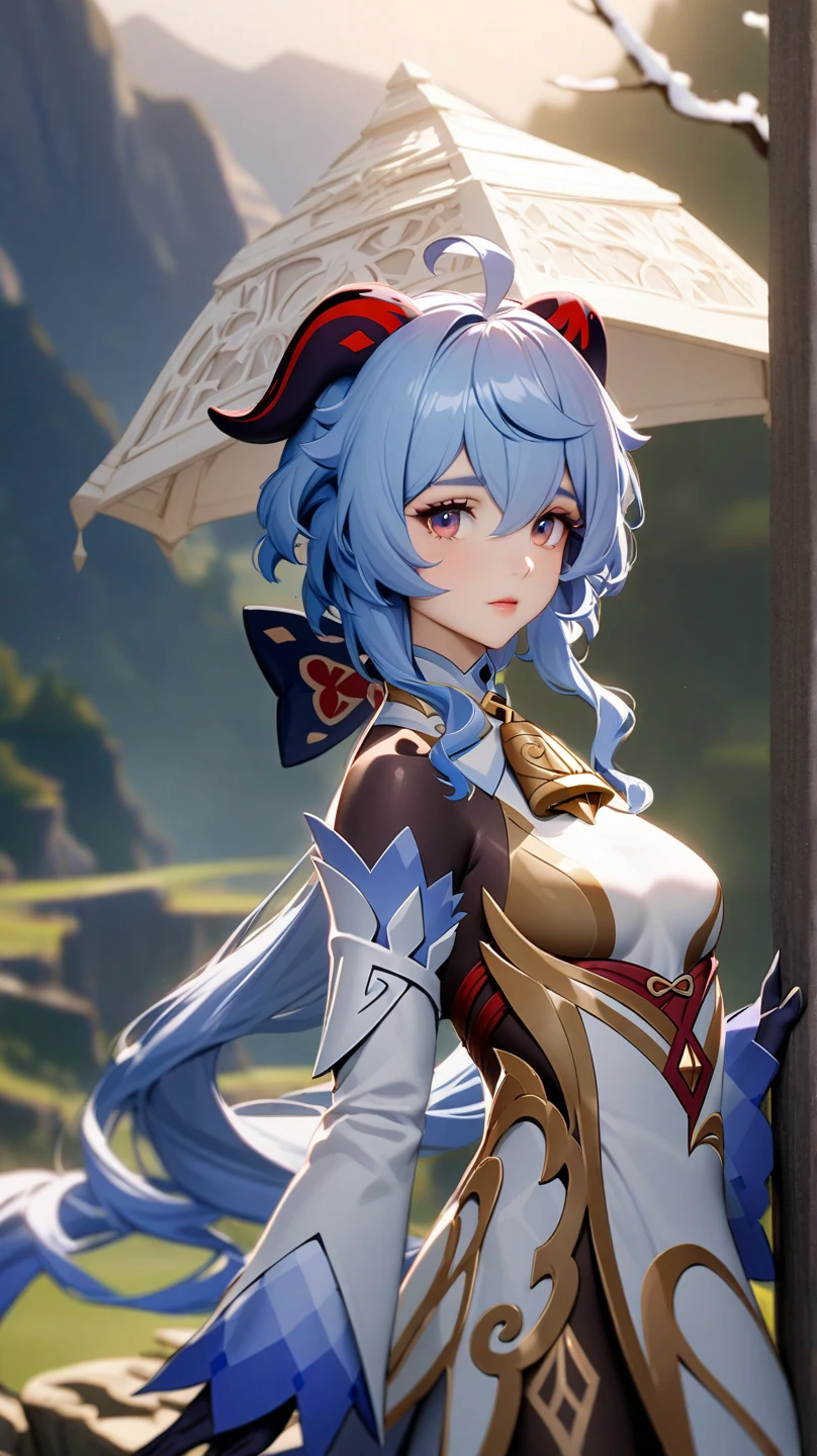 anime character with purple hair and blue eyes standing in front of a building, hd screenshot, fuchsia skin beneath the armor, red magic surrounds her, fuchsia skin below the armor, final fantasy 1 4 screenshot, tranding on pxiv, v from devil may cry as an elf, final fantasy 14 style, character close up, elf girl wearing an flower suit