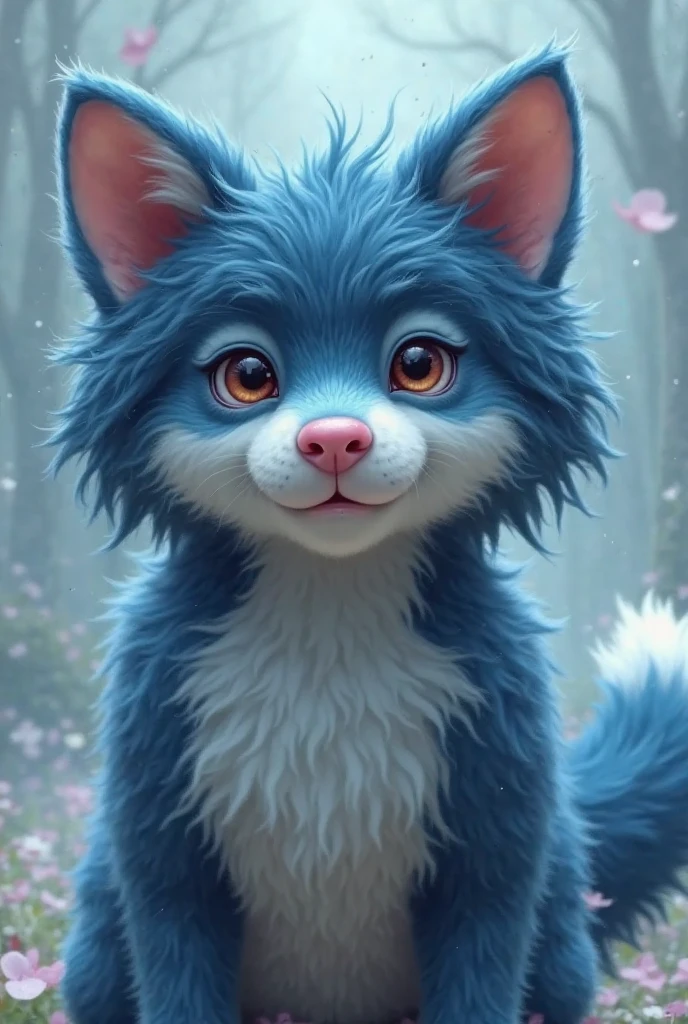 A dog half blue and purple caterpillar and he is a monster