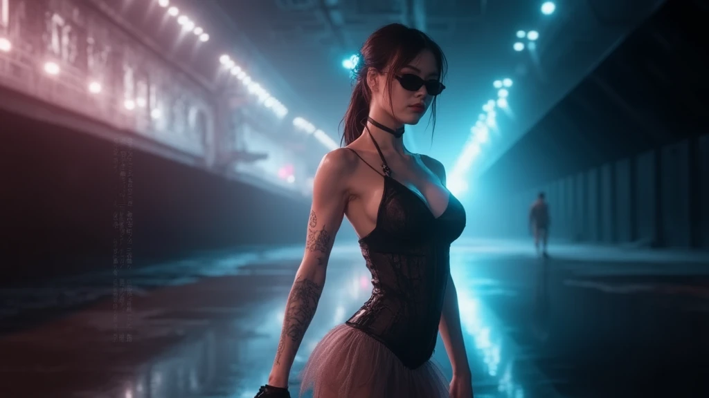 Stunning ultra-realistic 8K resolution depicting a woman , modern and glamorous, big-ass, on his knees, seminu, showing big, , in a destroyed corridor, with many details, cyberpunk lighting, she is surrounded by many ancient norse runes, lying on the ground and casting an eerie glow. The modern atmosphere is shrouded in darkness, and there is enough light to highlight the succubus's intricate attire and the mysterious objects around her. The overall effect is one of mystery, depth and a touch of magic, Creating an unforgettable visual experience, fot