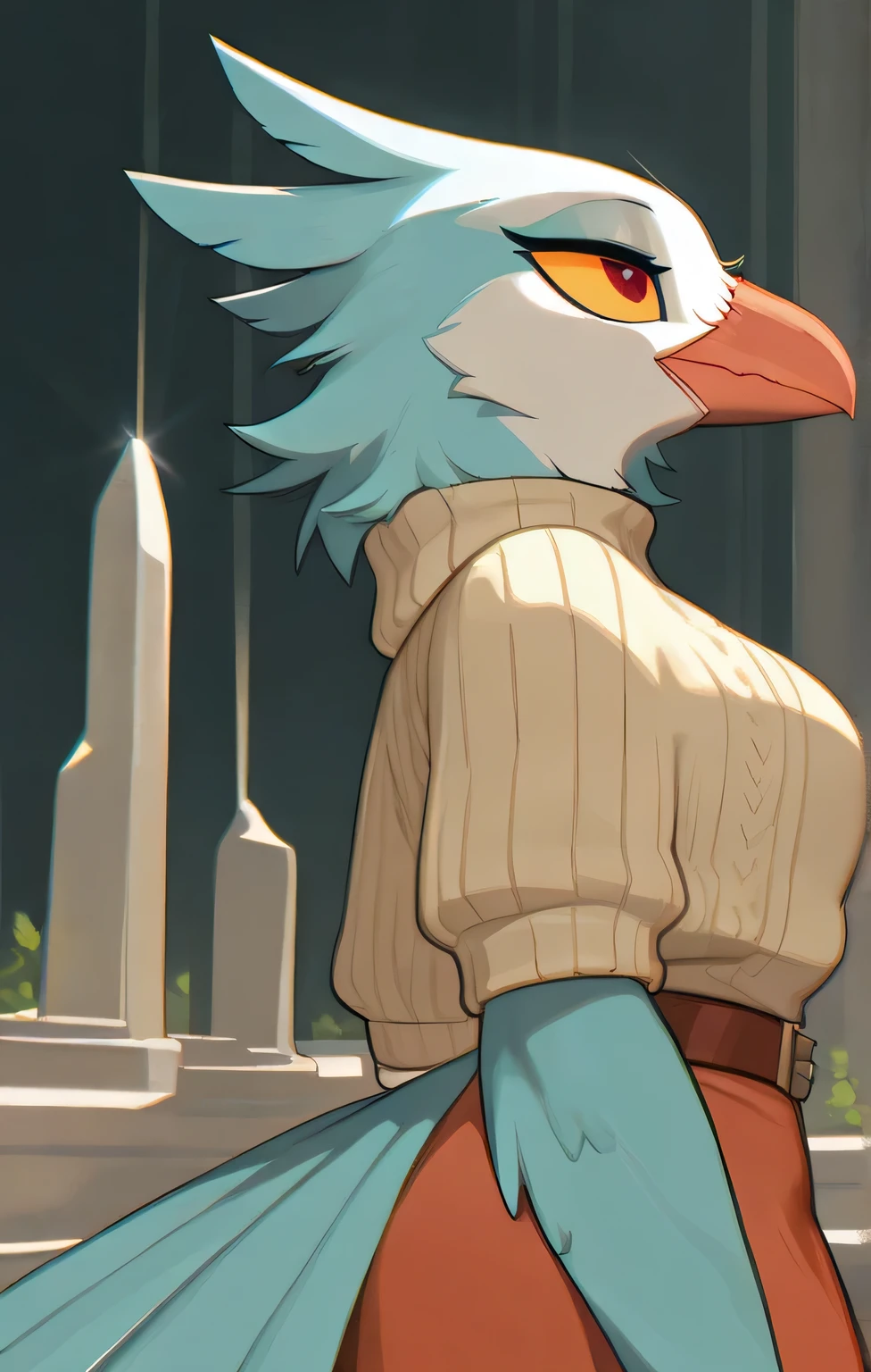 in, top quality, masterpiece、Monument Valley、 Abstract、female furry、Northern Lights bird、long beak、