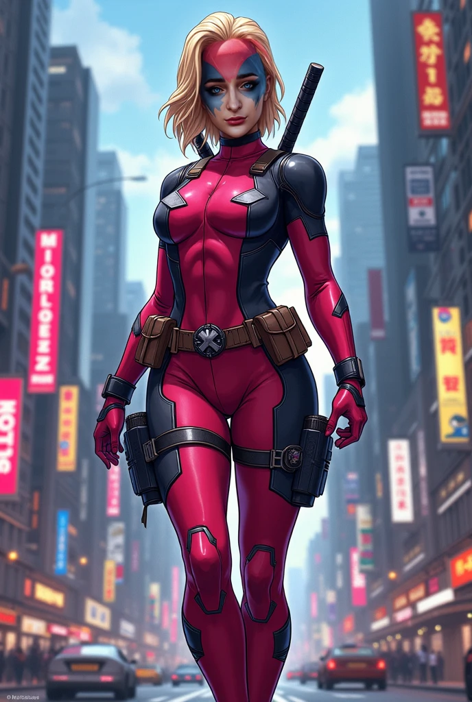 (GwenPool attacking:1), (white mask:1.2), (superhero, bodysuit, pink leotard, belt, gun, hood:1), looking at viewer, cute pose, leaning forward,
(detailed landscape,building, explosion:1), (dynamic_angle:1), (dynamic_pose:1.2),
(masterpiece:1.2), (best quality, highest quality), (ultra detailed), (8k, 4k, intricate),(full body:1), (Cowboy shot:1.2), (50mm), (highly detailed:1.2),(detailed face:1.2), detailed_eyes,(gradients),(ambient light:1.3),(cinematic composition:1.3),(HDR:1),Accent Lighting,extremely detailed,original, highres,(perfect_anatomy:1.2),
<<lora:GwenPool_character:0.8>