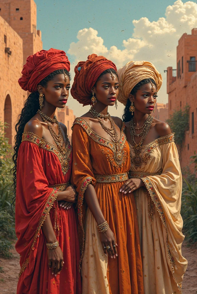 Drawing of African women in the desert