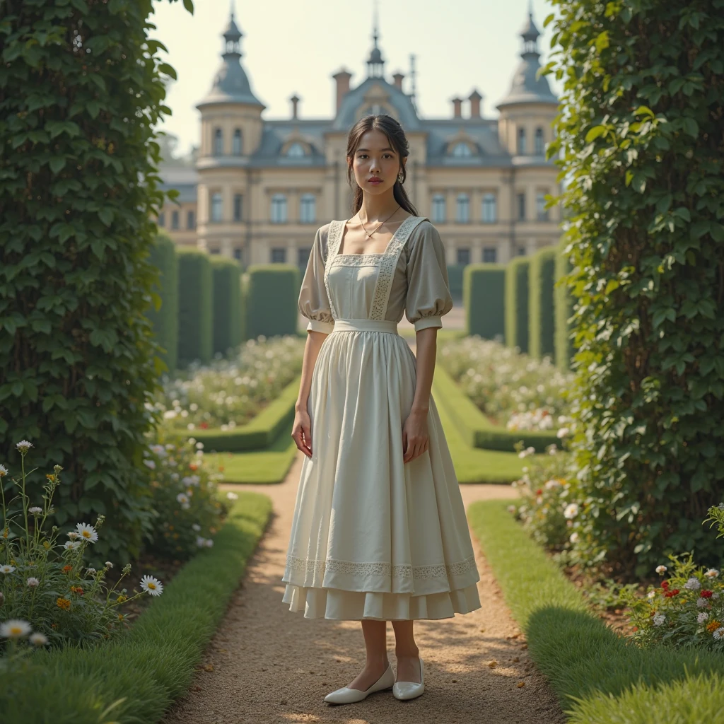 tv_Generic_25yo_Russian_v2 , , serene expression, wearing an elegant colorful summerdress, walking through an ornate rose garden, noon, summer, colorful butterflies, cowboy shot,,  photographed on a Canon EOS R5, 50mm lens, F/2.8, HDR, 8k resolution, highres, high detail, sharp focus, , photography, 8k uhd,