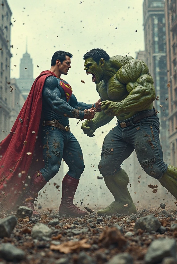 Hulk punch the super man and super man face deep and bloody and hulk very confident in the boxing ring 