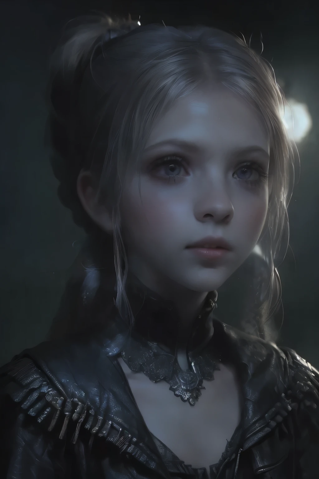 ((best quality)), ((masterpiece)), (detailed), score_9, score_8_up, score_7_up, score_6_up, (1girls), a female occultic knight, witch, knight, wielding a rapier-like sword, perfect face (((mastepiece, of the highest quality, super detailed))), photorealistic, Dark fantasy art, dark fantasy, ((gothic art)), ((Bloodborne inspired)), (Victorian era inspired), (Brotherhood Of The Wolf inspired), (typical witches hat sharing design features of a hunter's cap), (leather trousers with buckles and belts), (occultic vibe), (cosmic horror vibe), (occultic military uniform), (military witch), ((intricate and beautiful cloth and leather clothing)), (regal and elegant, a person of great social importance), ((mature, foreboding atmosphere)), ((dark and gloomy)), ((((Highly detailed face)))), small thin nose, Small thin lips mouth, (((Very sharp focused eyes))), ((perfect symmetrical beautiful eyes)). looking here, (resolved expression), (resolute expression), (sad face), beautiful (((very small breasts))), (((little boobs))), (((tiny breasts))), (((flat chest:0.1))), (((very tiny boobs))), (((very flat chested))), ((brunette)) hair, ((long ponytail, thick ponytail, heavy ponytail)), very long eyelashes, soft lighting