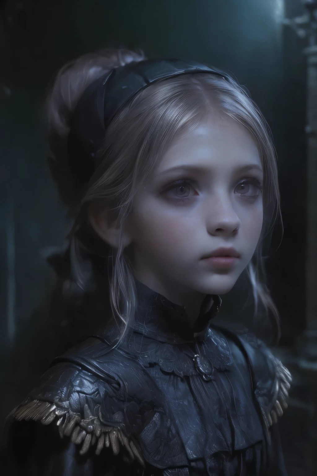 ((best quality)), ((masterpiece)), (detailed), score_9, score_8_up, score_7_up, score_6_up, (1girls), a female occultic knight, witch, knight, wielding a rapier-like sword, perfect face (((mastepiece, of the highest quality, super detailed))), photorealistic, Dark fantasy art, dark fantasy, ((gothic art)), ((Bloodborne inspired)), (Victorian era inspired), (Brotherhood Of The Wolf inspired), (typical witches hat sharing design features of a hunter's cap), (leather trousers with buckles and belts), (occultic vibe), (cosmic horror vibe), (occultic military uniform), (military witch), ((intricate and beautiful cloth and leather clothing)), (regal and elegant, a person of great social importance), ((mature, foreboding atmosphere)), ((dark and gloomy)), ((((Highly detailed face)))), small thin nose, Small thin lips mouth, (((Very sharp focused eyes))), ((perfect symmetrical beautiful eyes)). looking here, (resolved expression), (resolute expression), (sad face), beautiful (((very small breasts))), (((little boobs))), (((tiny breasts))), (((flat chest:0.1))), (((very tiny boobs))), (((very flat chested))), ((brunette)) hair, ((long ponytail, thick ponytail, heavy ponytail)), very long eyelashes, soft lighting